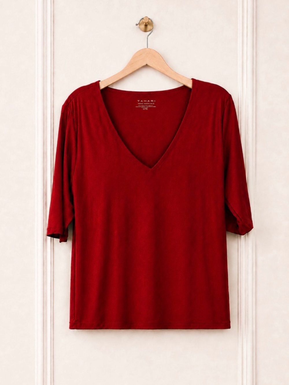 Tahari Women's Red Short Sleeve Casual Shirt Size XL